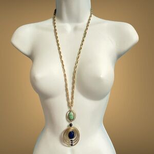 CHICO'S Long Turquoise Blue Gold Tone Long Necklace